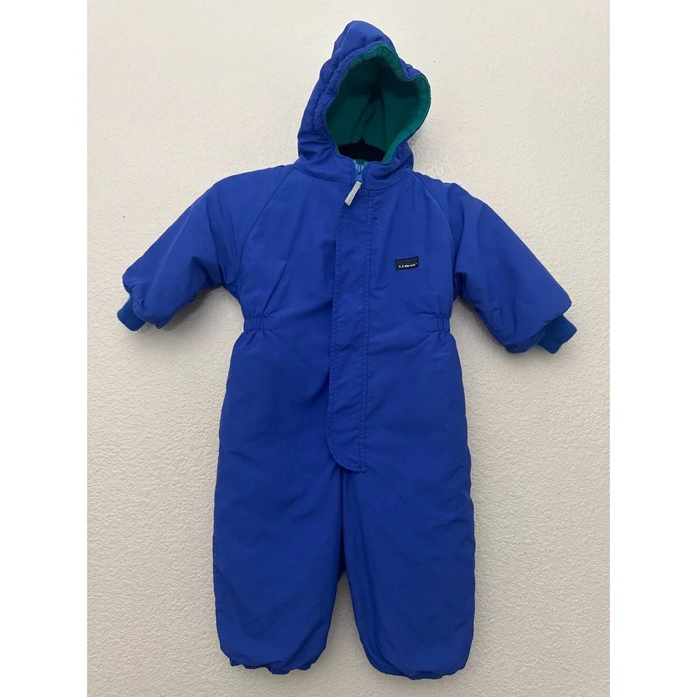 L.L. Bean Vintage Toddler 2T Blue Fleece Lined Hooded Bunting Snowsuit USA